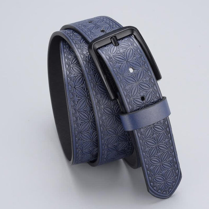 Cinturón de cuero con estampado geométrico de monedas para hombre
