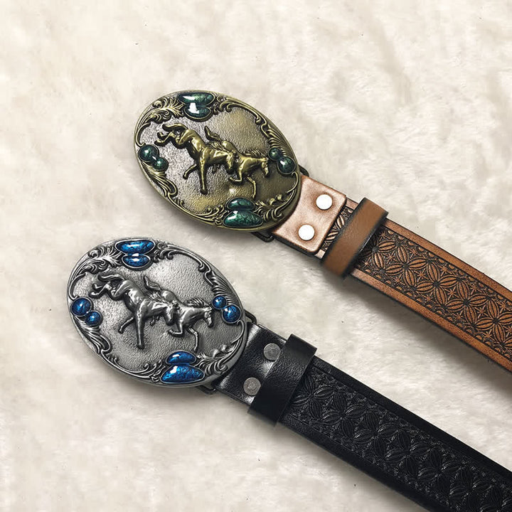 Cinturón de piel sintética con piedras preciosas de Double Horses para hombre