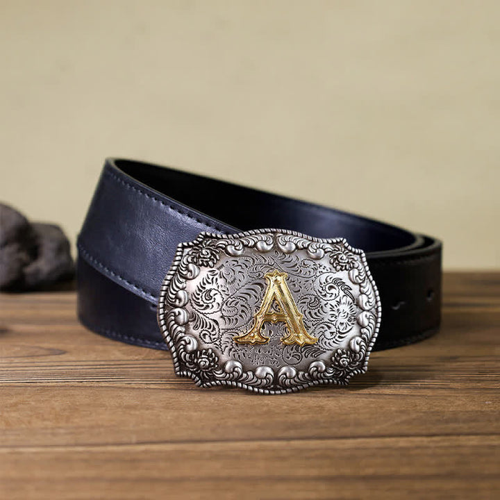 Cinturón de cuero con hebilla con letras iniciales del alfabeto para hombre