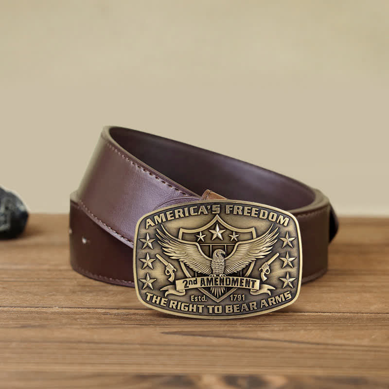 Cinturón de cuero con hebilla de águila americana para hombre, hecho a mano