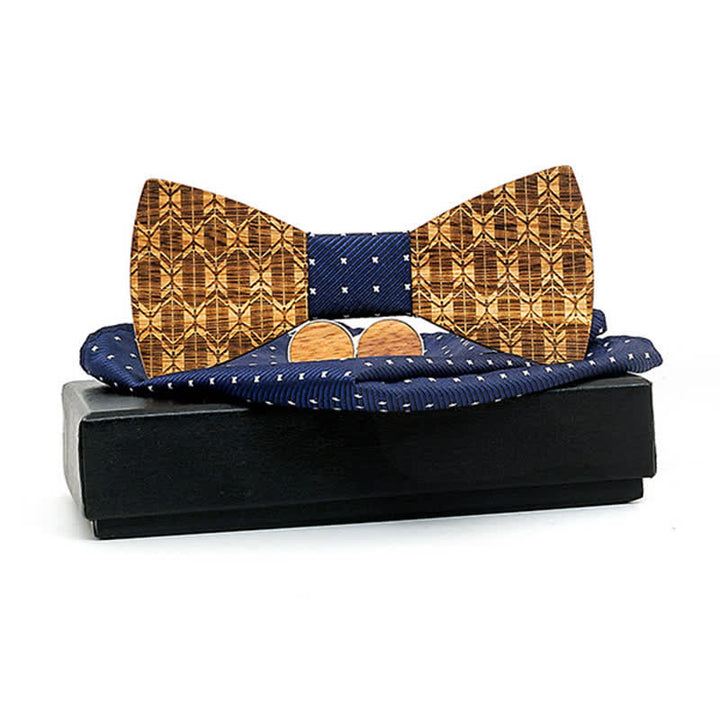 Juego de 3 pajaritas de madera con forma de corona tallada para hombre.