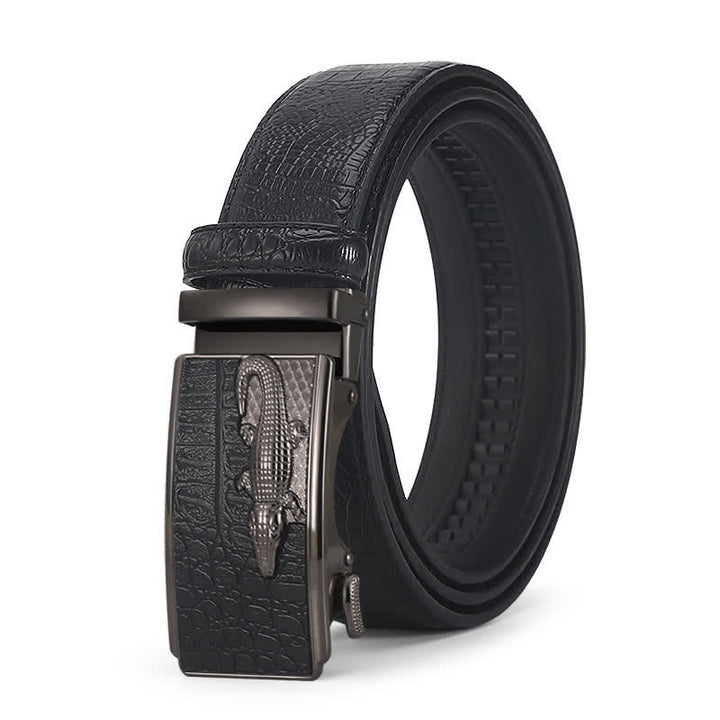 Cinturón de piel con hebilla automática y diseño de cocodrilo para hombre
