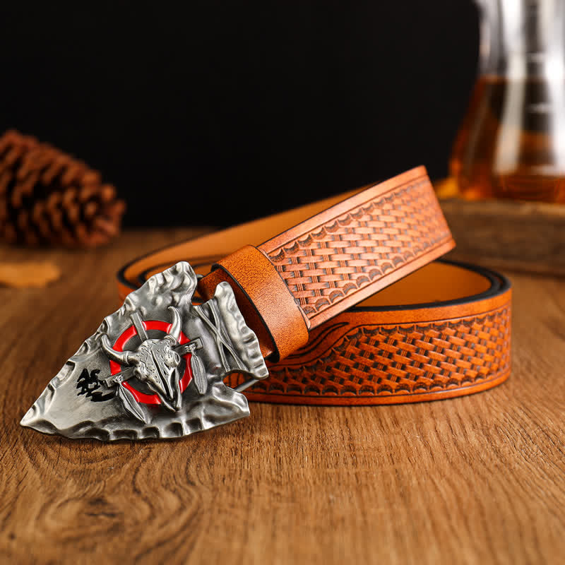 Cinturón de cuero estilo étnico con cabeza de toro dominante para hombre