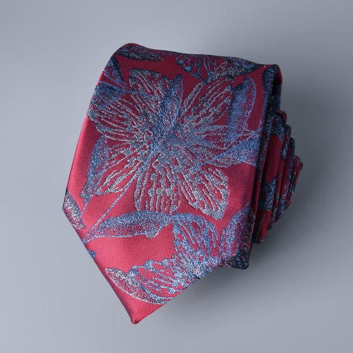 Corbata floral botánica para hombre en rojo y azul aciano