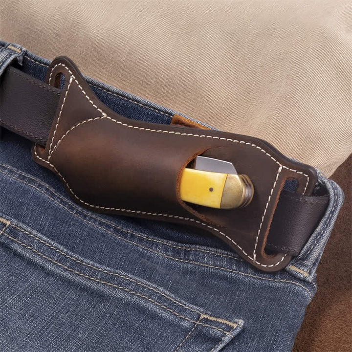 Funda de cuero para cinturón con funda para cuchillos plegable Curve