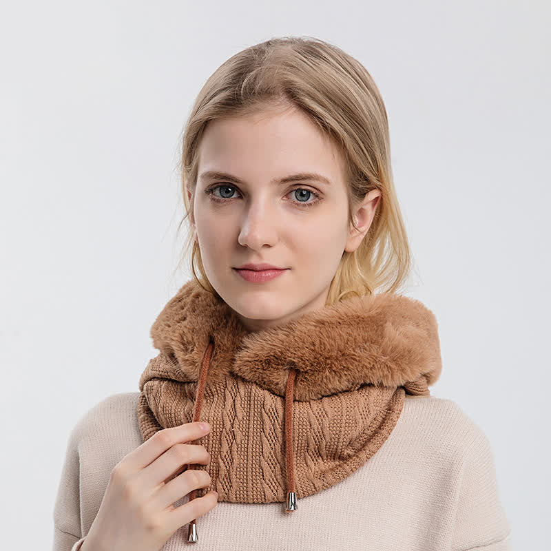 Gorro de punto con capucha y mascarilla de color caramelo para mujer