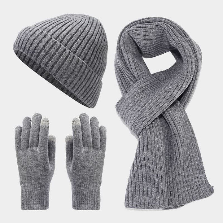 Conjunto de 3 piezas unisex clásico, versátil, con gorro, bufanda y guantes