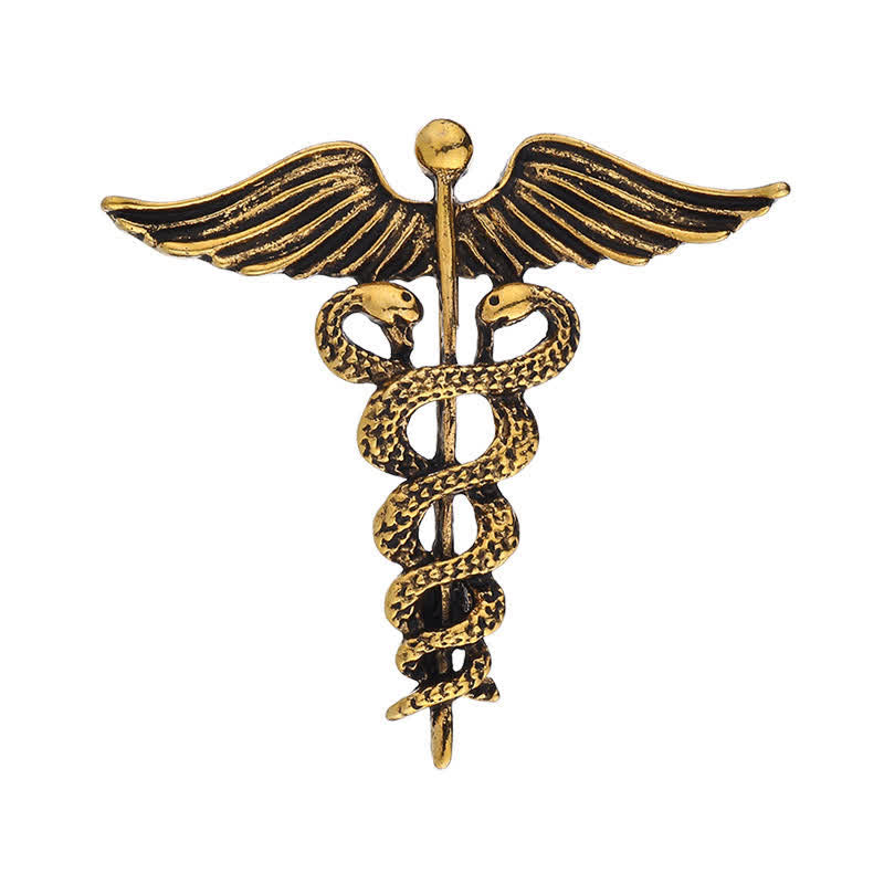 Broche de serpiente doble con caduceo para hombre