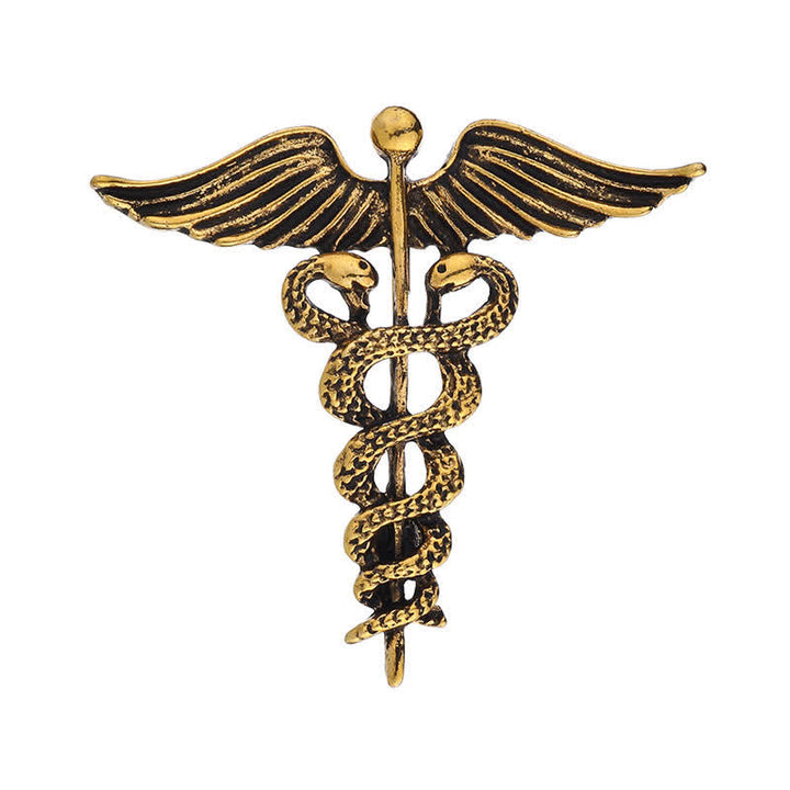 Broche de serpiente doble con caduceo para hombre