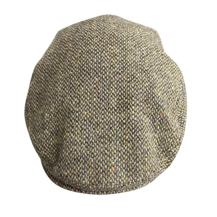 Boina plana de tweed con cuadros en espiga