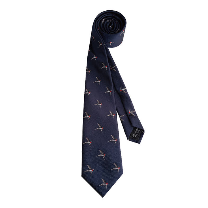 Corbata tejida con golondrinas bordadas en azul marino para hombre