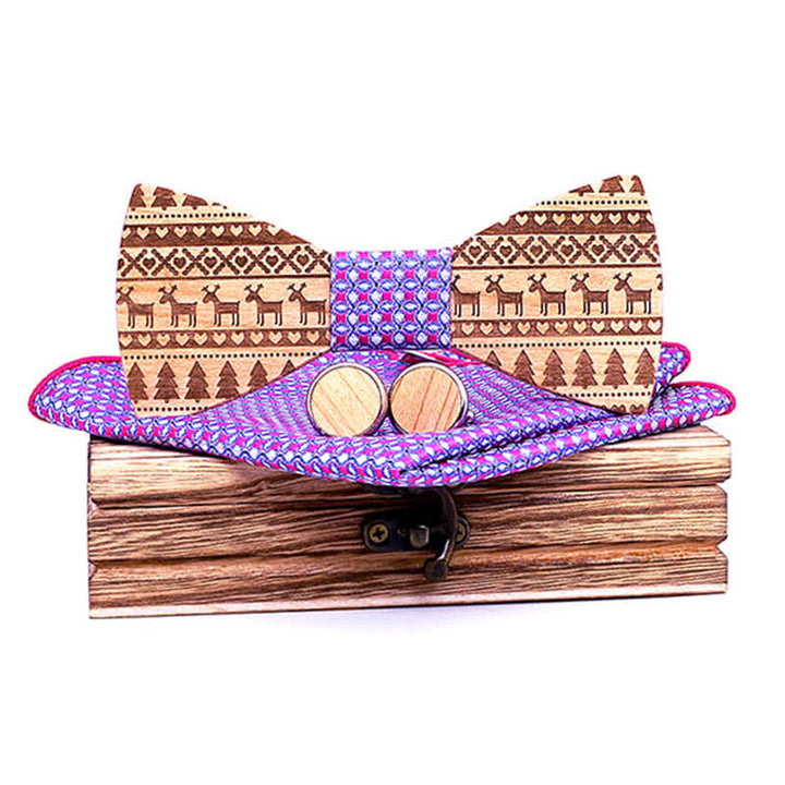 Juego de 3 pajaritas de madera con diseño navideño para hombre