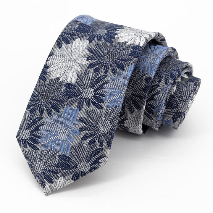 Corbata con estampado de margaritas azules y grises para hombre