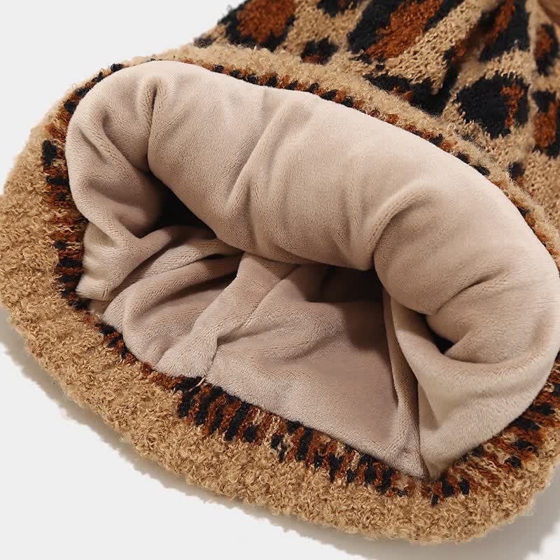 Conjunto de 3 guantes y bufanda con estampado de leopardo para mujer