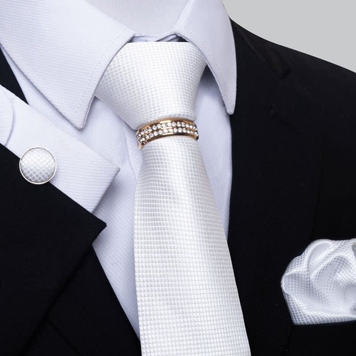 Juego de 4 corbatas de cuadros micro para hombre con anilla para corbata