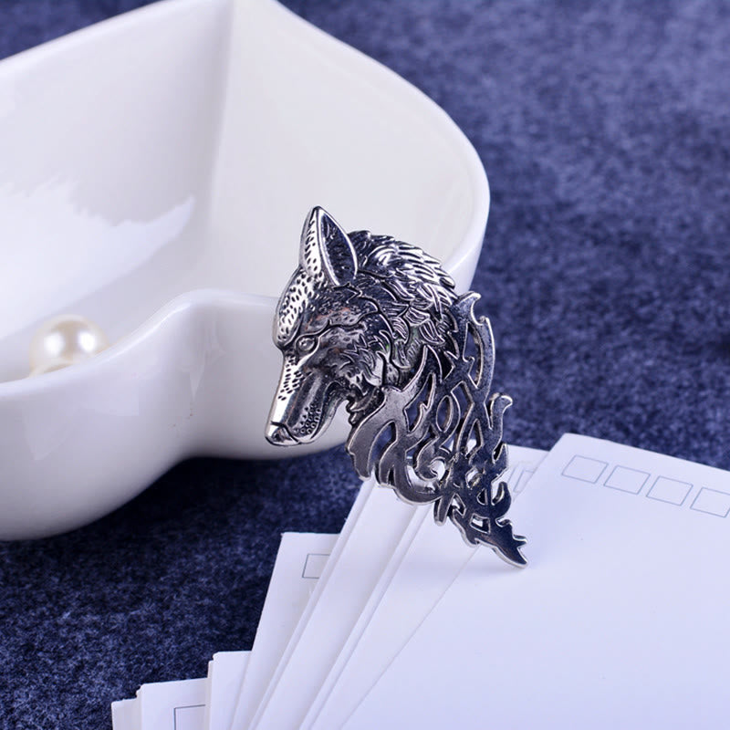Broche glamoroso con cabeza de lobo hueca para hombre