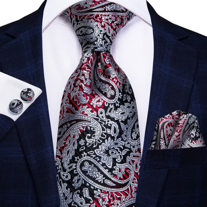 Conjunto de 3 corbatas de cachemira para hombre en rojo y negro