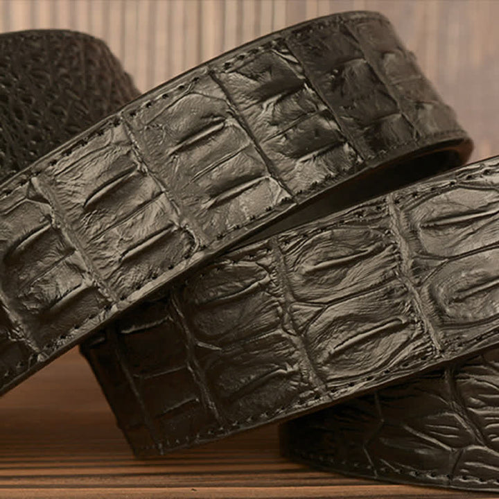 Cinturón de piel con relieve de cocodrilo y cabeza de águila para hombre