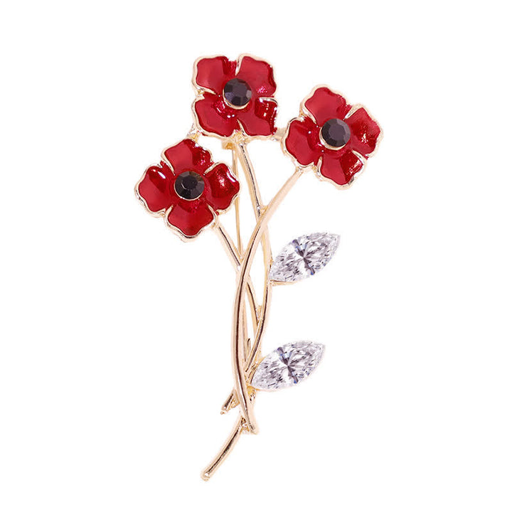 Broche unisex con tallo de amapolas rojas