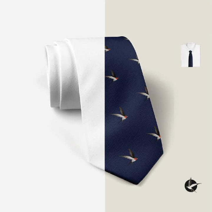 Corbata tejida con golondrinas bordadas en azul marino para hombre
