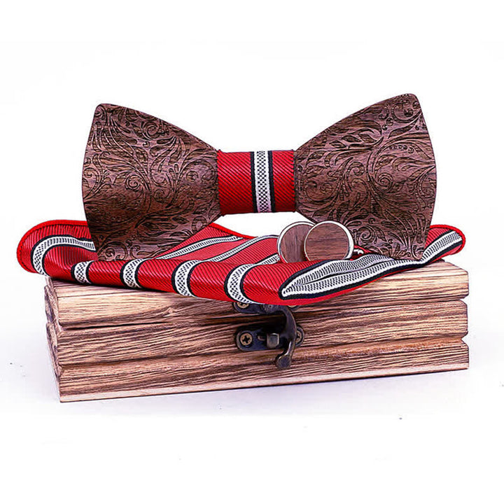 Juego de 3 pajaritas de madera con estampado de cachemira y nogal negro para hombre