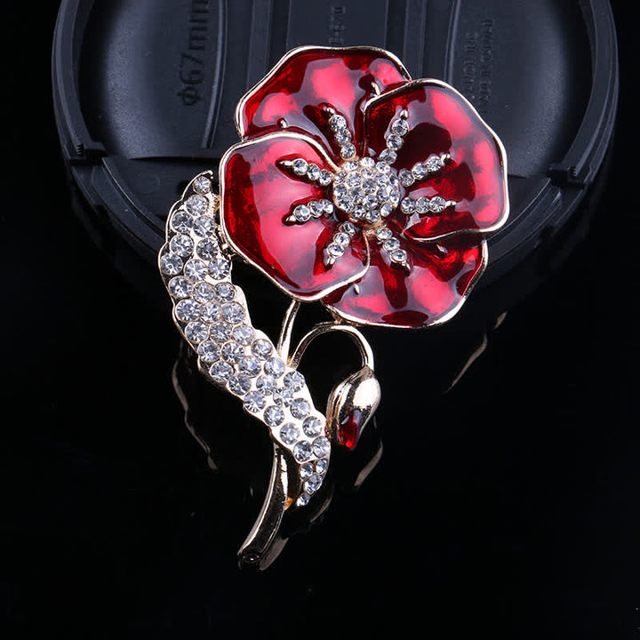 Broche unisex con amapola y diamantes de imitación para el Día de los Caídos