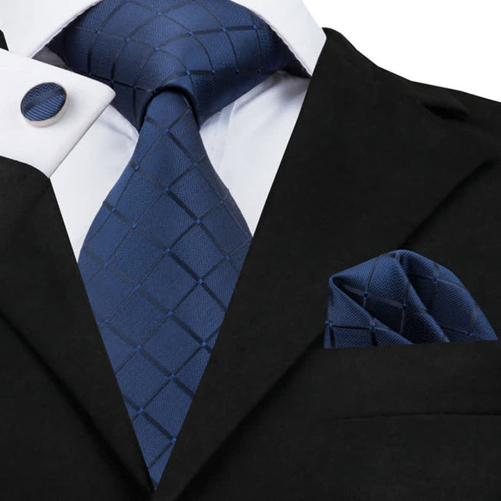 Conjunto de 3 corbatas a cuadros azul marino para hombre