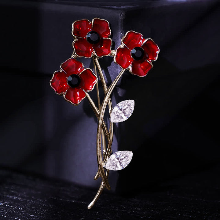 Broche unisex con tallo de amapolas rojas