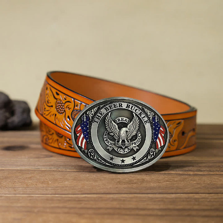 Cinturón de cuero con hebilla para hombre, diseño creativo con bandera de EE. UU. UU. y aguila