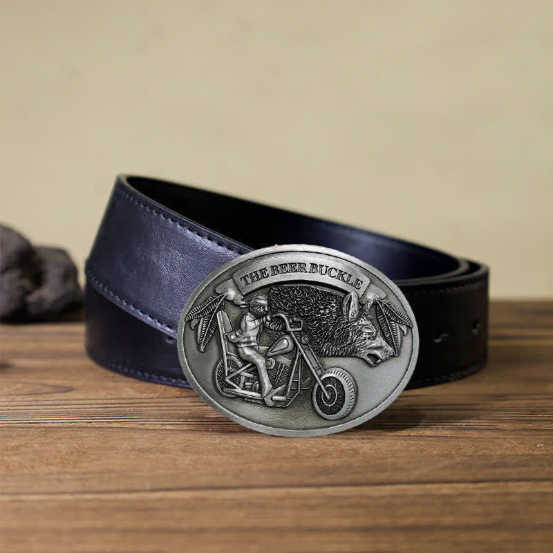Cinturón de cuero con hebilla para hombre, hecho a mano, con diseño creativo de motocicleta