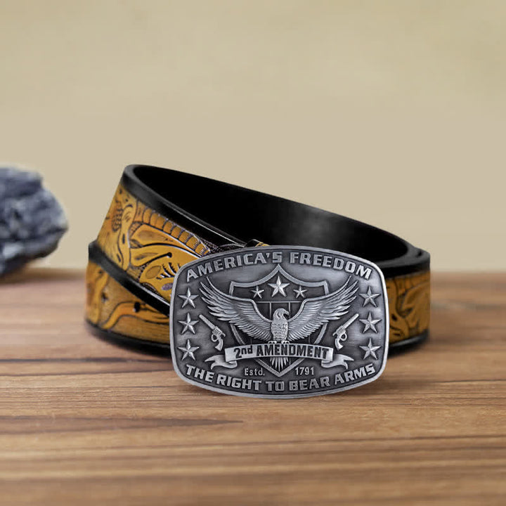 Cinturón de cuero con hebilla de águila americana para hombre, hecho a mano