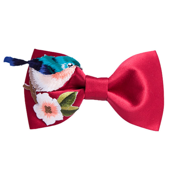 Pajarita con flores y pájaros bordados para hombre