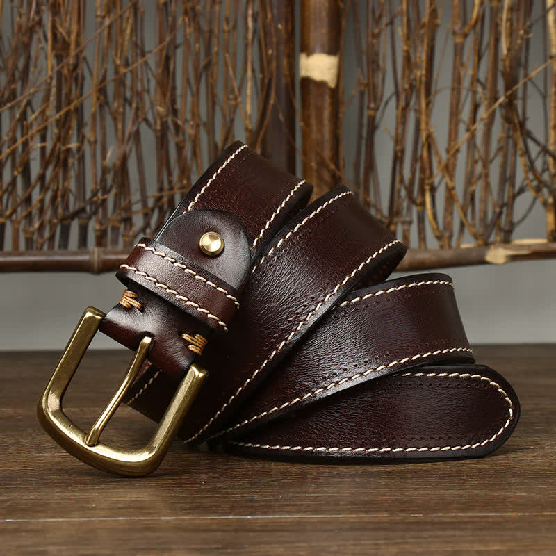 Cinturón de piel de vaca cosido de lujo para hombre
