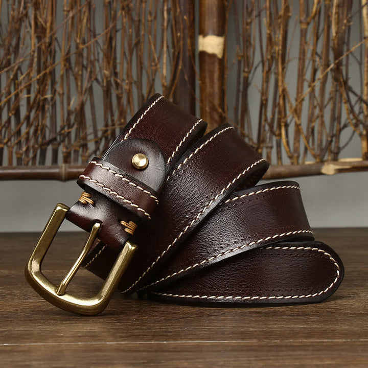 Cinturón de piel de vaca cosido de lujo para hombre