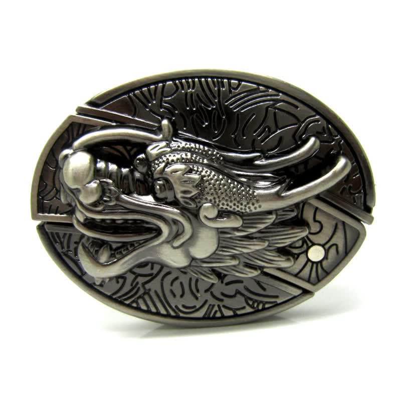 Cinturón de cuero vintage con dragón 3D para hombre con navaja plegable