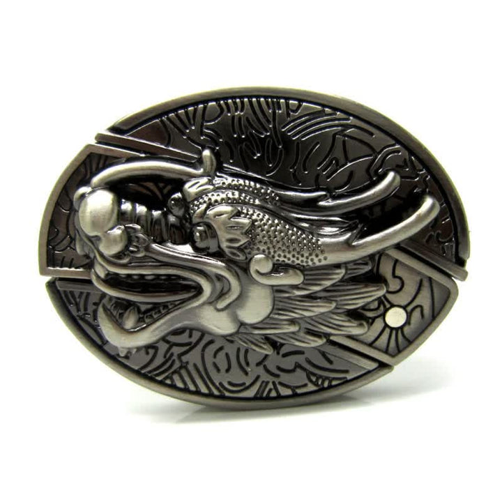 Cinturón de cuero vintage con dragón 3D para hombre con navaja plegable