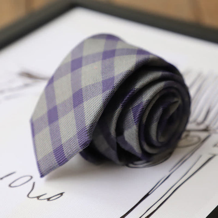 Corbata de cuadros de dos tonos estilo preppy para hombre - Violeta - image 2