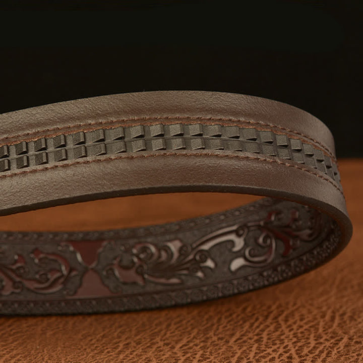 Cinturón de cuero con estampado floral y hebilla de tigre para hombre