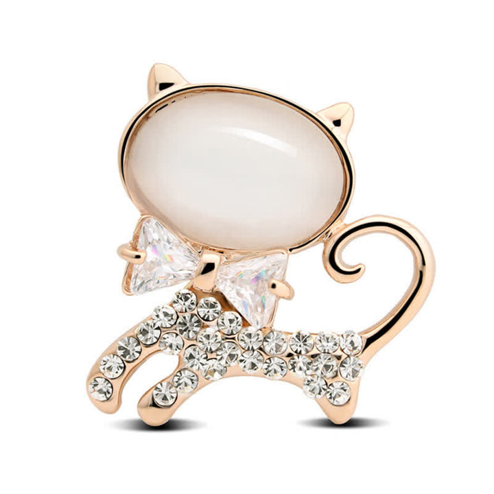 Broche de mujer con gatito de ópalo y pajarita