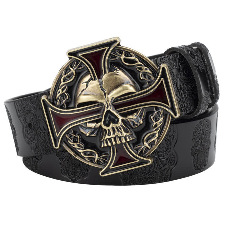 Cinturón de cuero con estampado de calavera en relieve para hombre