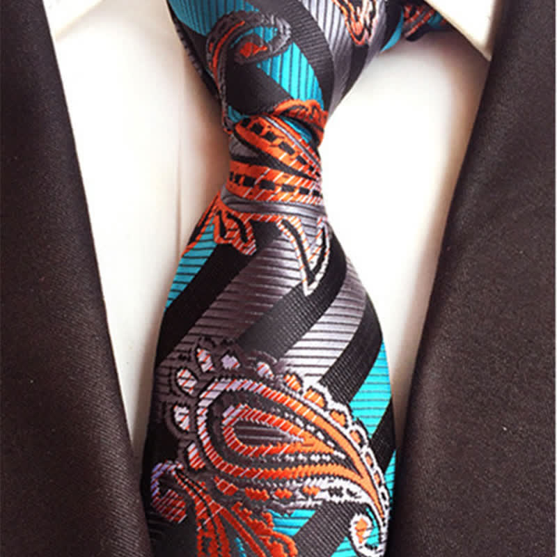 Ingeniosa corbata de cachemira para hombre en azul celeste y naranja