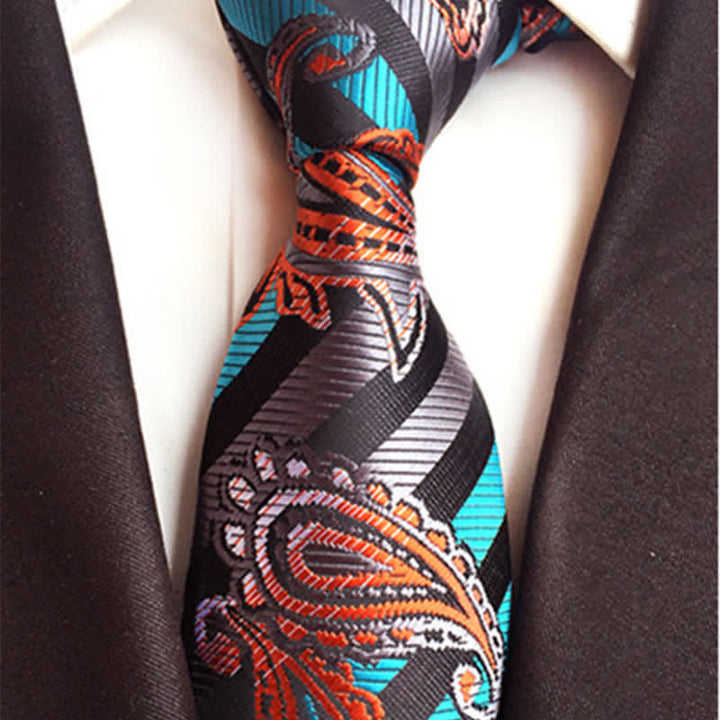 Ingeniosa corbata de cachemira para hombre en azul celeste y naranja
