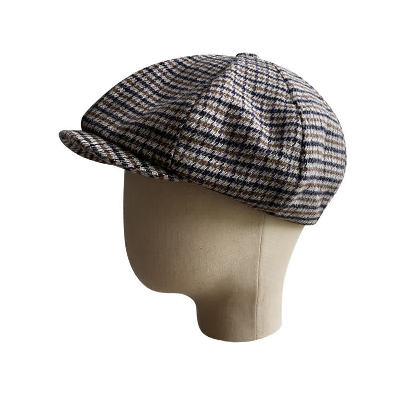 Gorra tipo boina de repartidor de periódicos con cuadros de pata de gallo