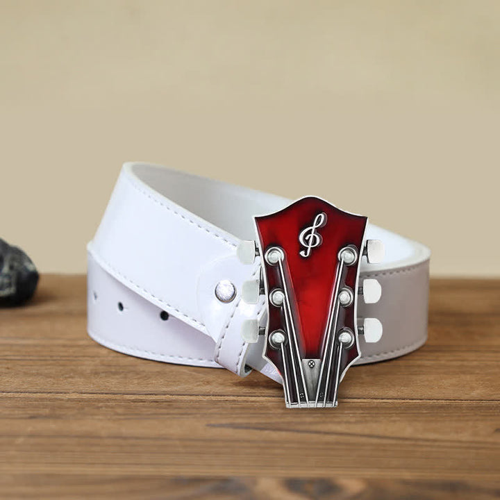 Cinturón de cuero con hebilla de clavijero de guitarra musical para hombre hecho a mano
