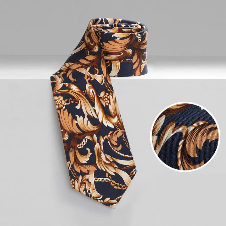 Corbata de lujo con diseño floral y hojas de arte para hombre