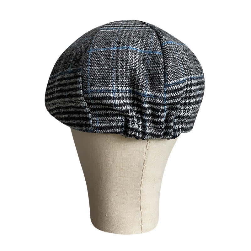 Gorra tipo boina octogonal a cuadros gris y azul Newsboy