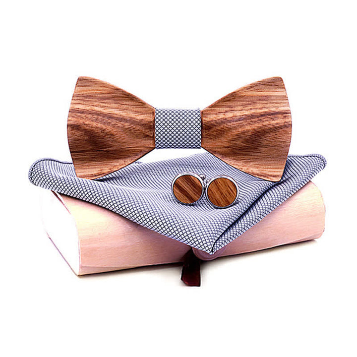 Juego de 3 pajaritas clásicas de madera sencillas para hombre
