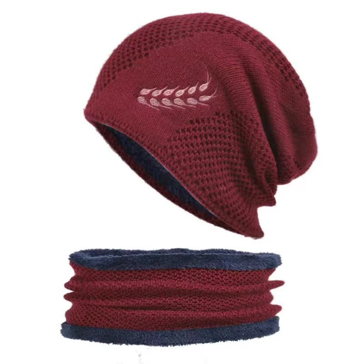 Conjunto de 2 gorros y calentadores de cuello con estampado de trigo bordado
