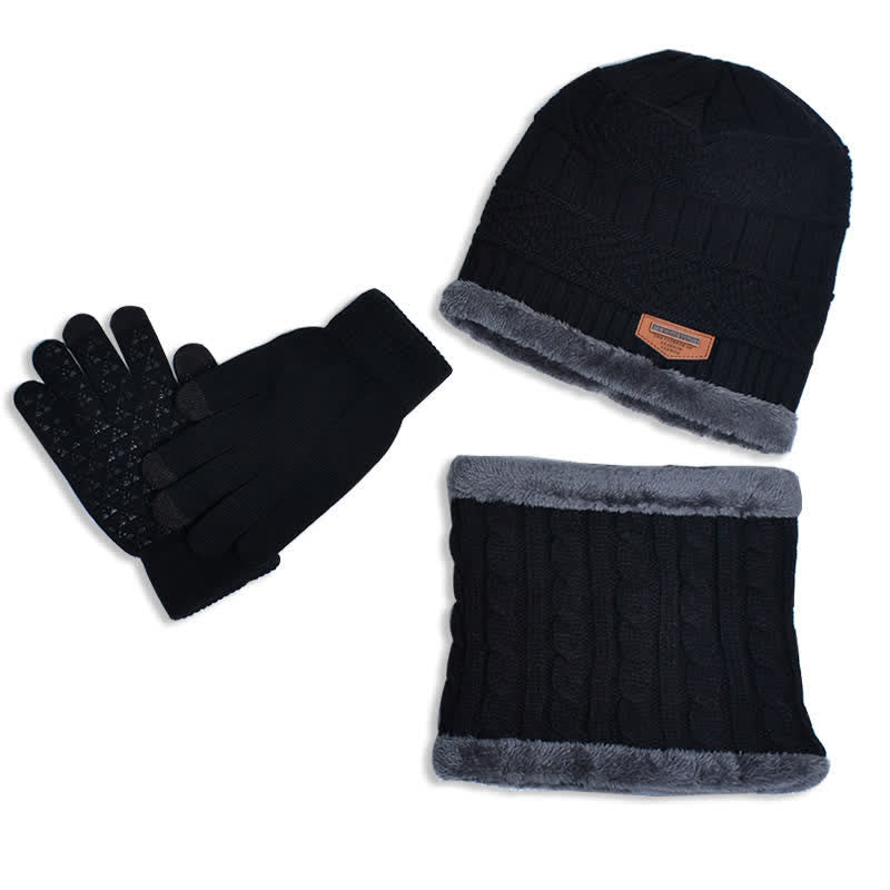 Conjunto de 3 gorros de punto, bufanda y guantes para adultos y niños