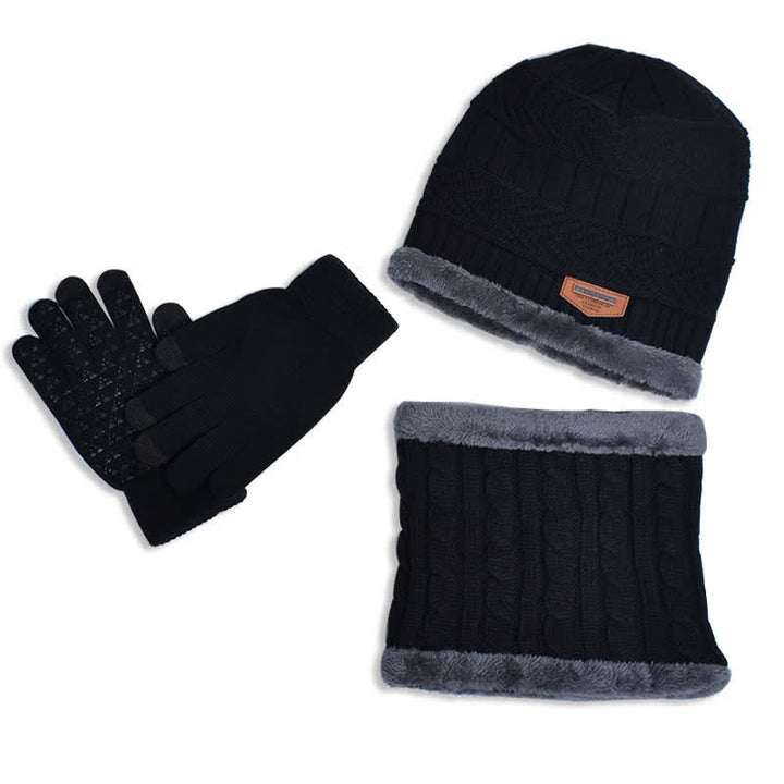 Conjunto de 3 gorros de punto, bufanda y guantes para adultos y niños